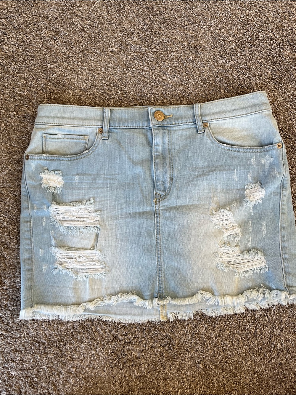 Express Light Blue Distressed Denim Mini Skirt
